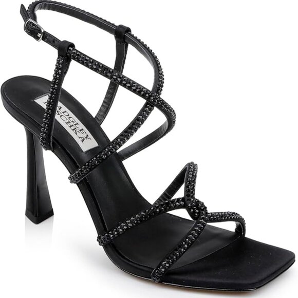 Badgley Mischka Stiletto 5 Black Brooke Strappy Bejeweled NWT $245 Evening